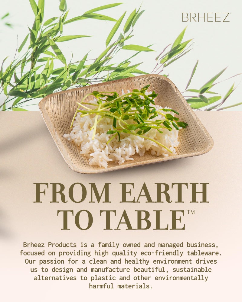 brheez Palm Leaf Plates 100 Ct (6 Inch) - Eco Friendly, Compostable & Biodegradable â€“ Elegant Bamboo Look Disposable Party Plates are Heavy Duty and More Environmentally Friendly than Paper Plates - Image 5